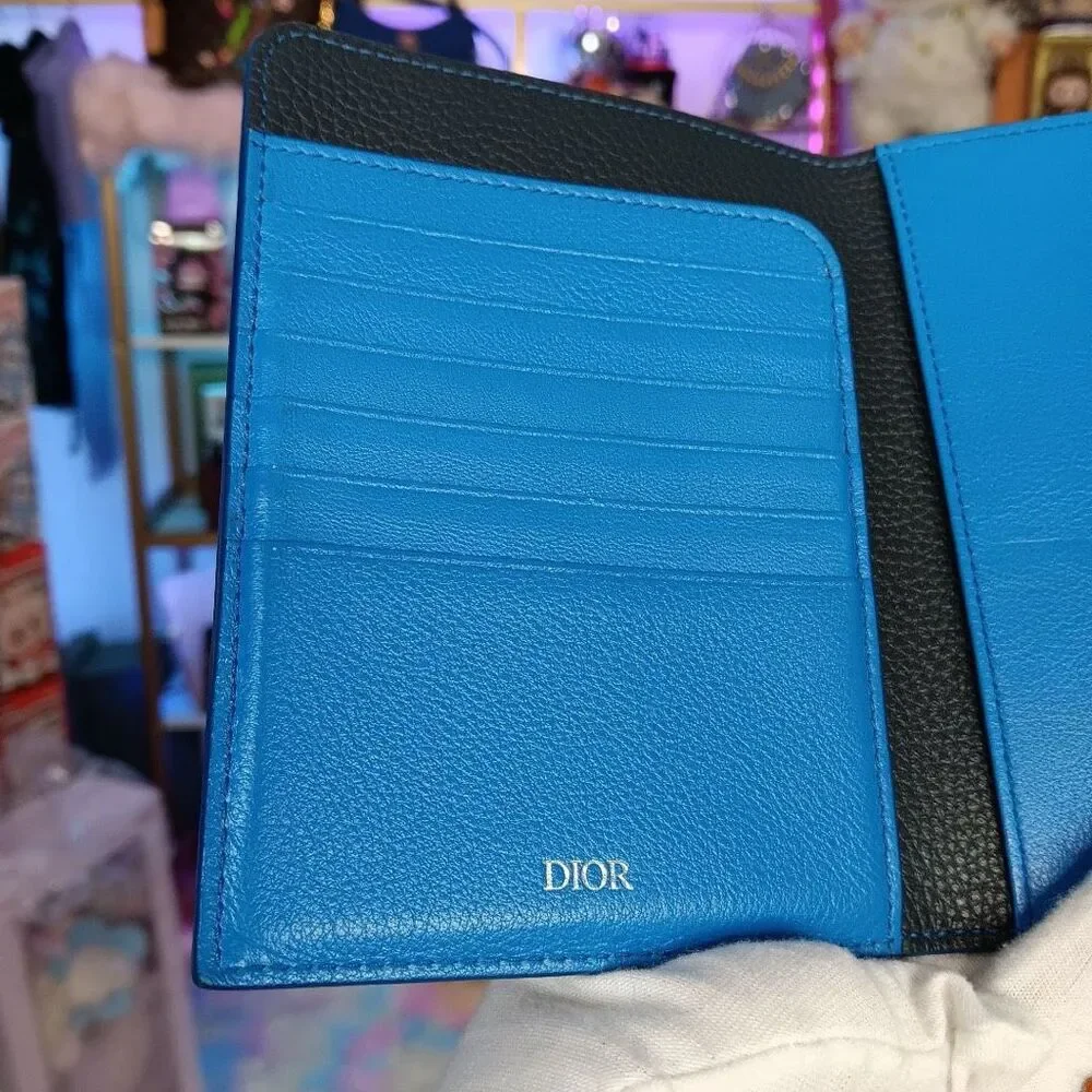 Dior Dark Blue Black Leather Passport Holder Wallet Men’s